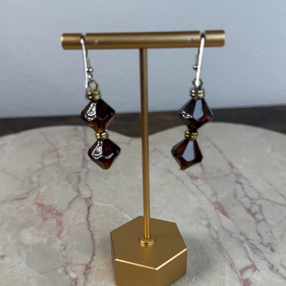 Elegant Brown and Gold Dangle Earrings